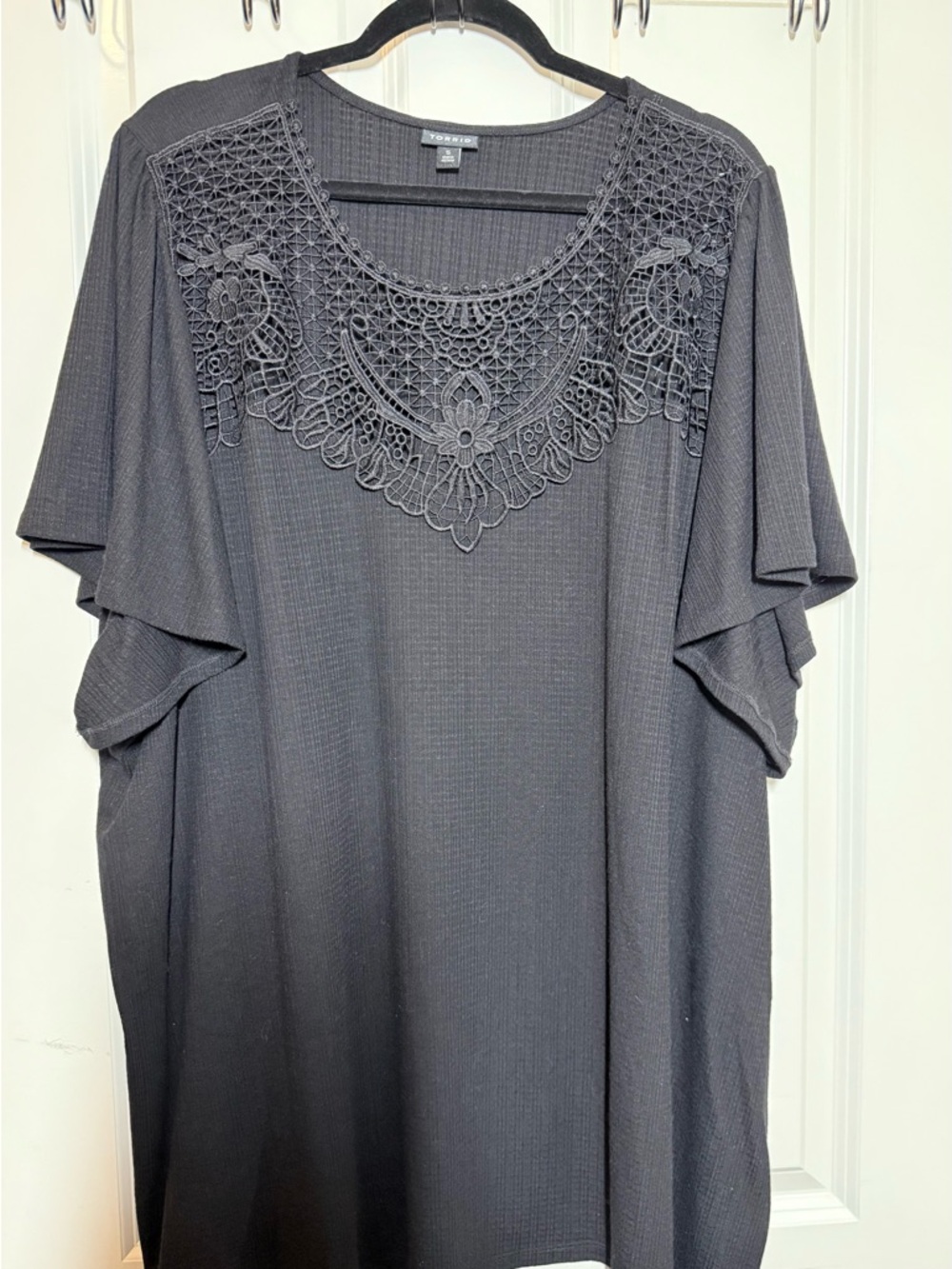 Torrid Black Crochet-Yoke Flutter Sleeve Blouse